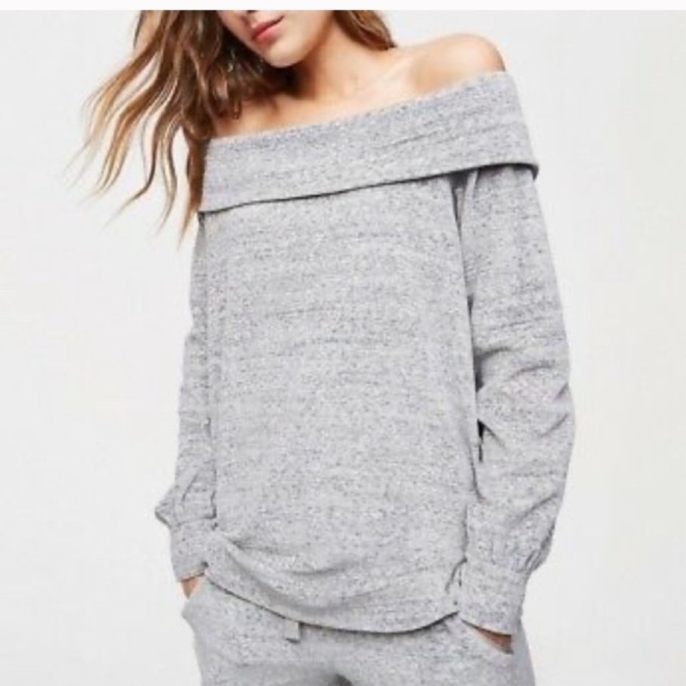 LOFT Off Shoulder Velour Top Grey Melange NEW